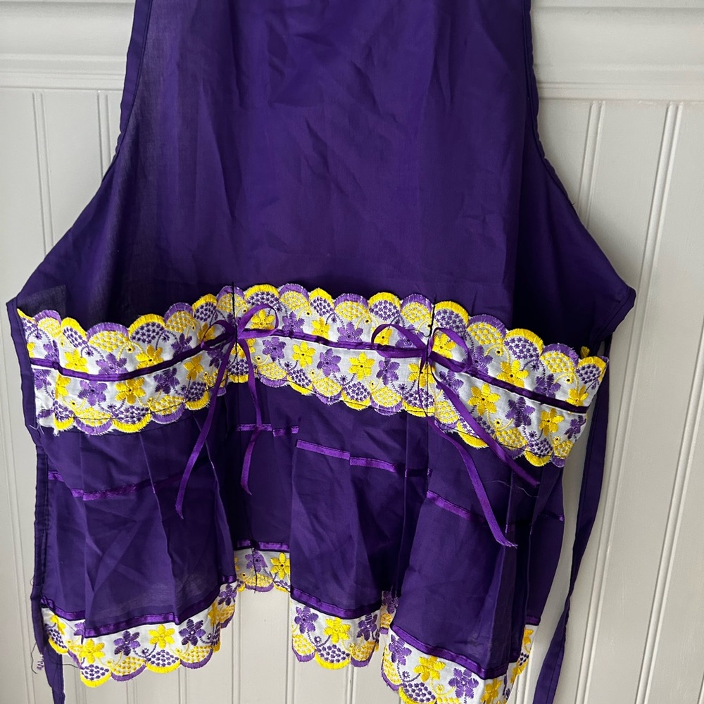 Purple Kitchen Cooking Apron with Yellow Accents Handmade - Picture 2 of 5